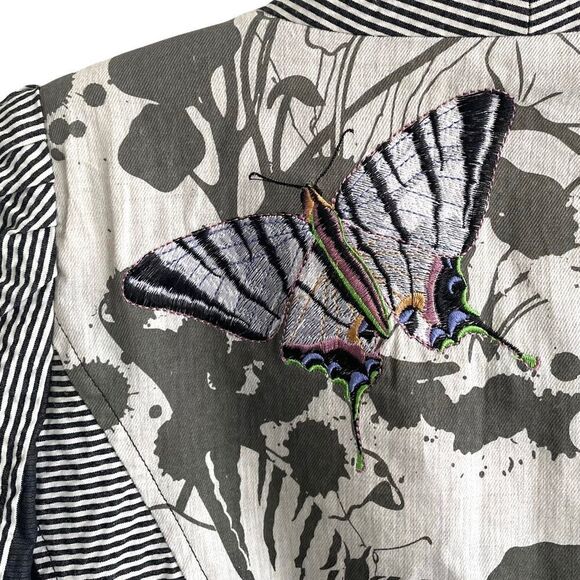 St-martins Cotton Striped Blazer Embellished Butterfly Embroidery Black White 36 - Picture 6 of 13